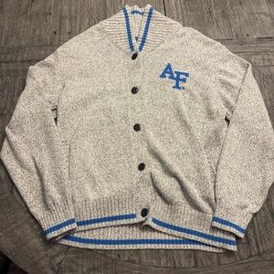 Bruzer Air Force College Button Up Cardigan Navy Stripe‎ Sweater XXL Unisex